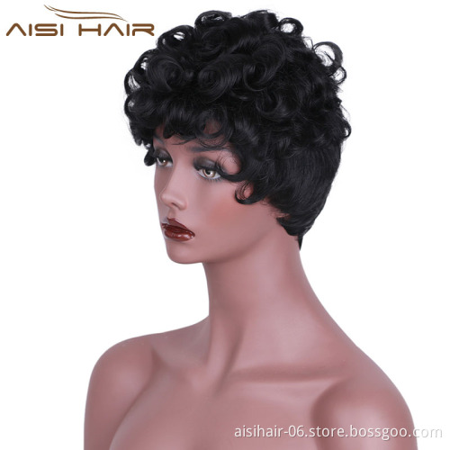 Short Curly Style Hair Synthetic Pixie Cut Wigs For Black Women Heat Resistant Black Wig
